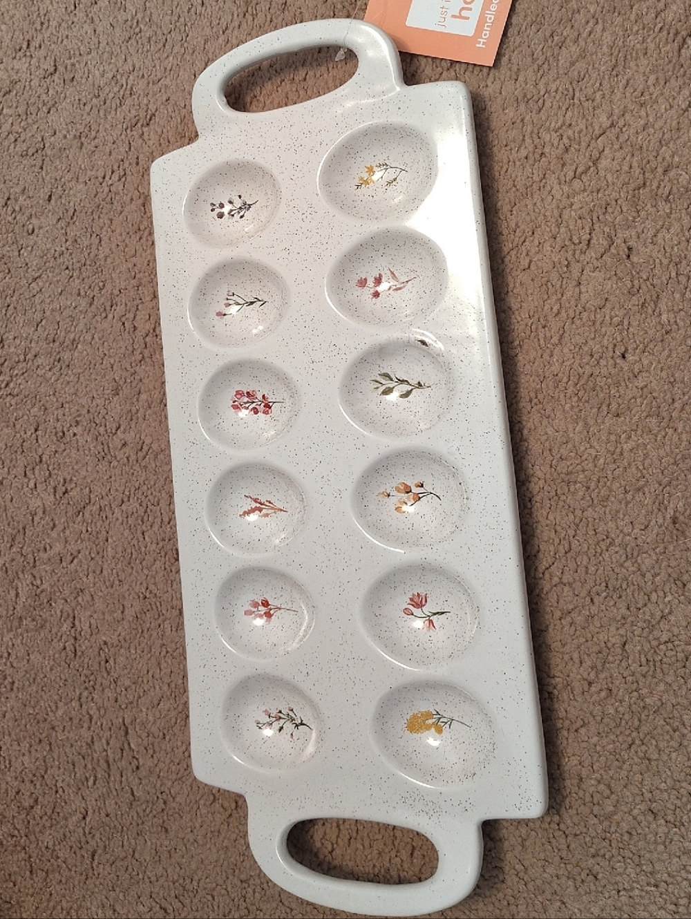 Ceramic Egg Tray with Floral Decals - White